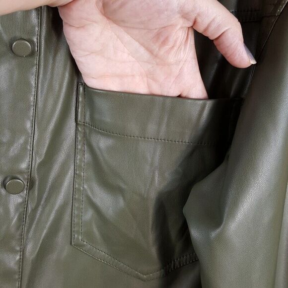 NICHOLAS Jacket Womens Size 6 Green Faux Leather Button Up Shirt ARETHA Shacket - Picture 4 of 12